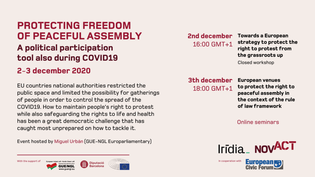  AGENDA:  Protecting freedom of peaceful assembly. A political participation tool also during COVID19  